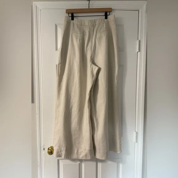Anthropologie x Farm Rio Tan Linen Wide Leg Pants Medium - Picture 8 of 13